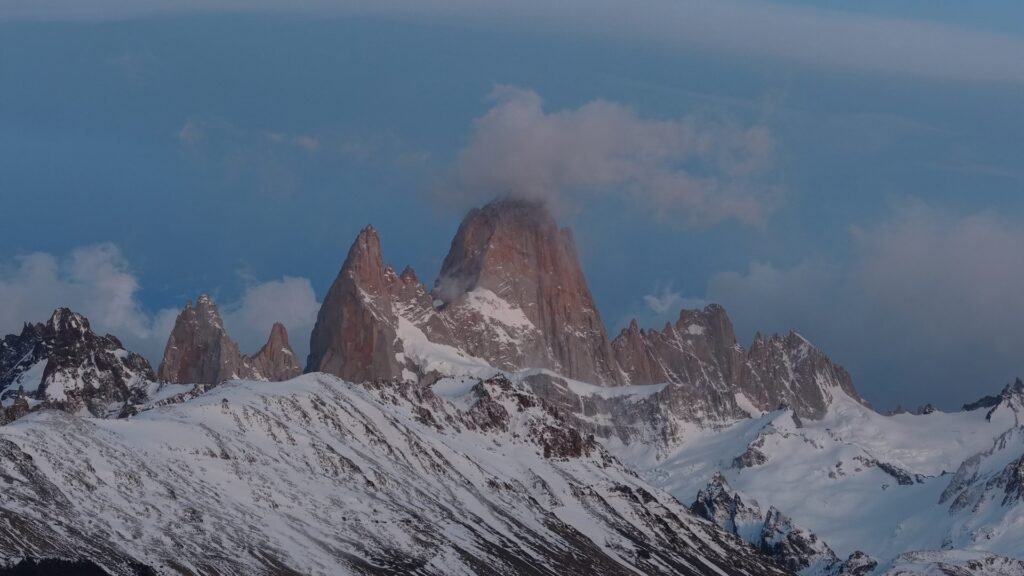 Aerial view of El Chaltén and the Patagonian steppe, Los Glaciares National Park